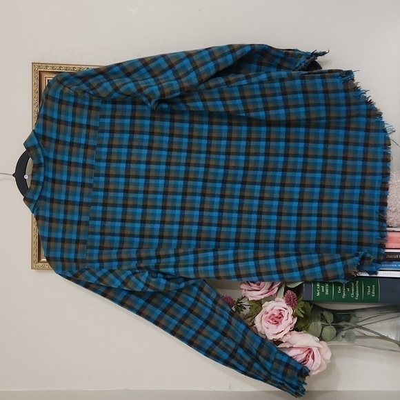 One 24 Rags Flannel Button Down Plaid Shirt Small Raw Hem Oversized Fall - Picture 10 of 12
